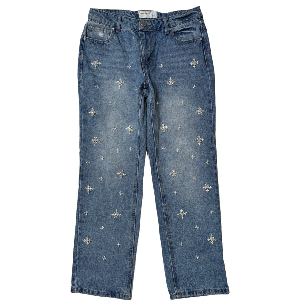 {Banjara} Blue Pearls Accent Design Cigarette Stovepipe Straight Leg Denim Jeans